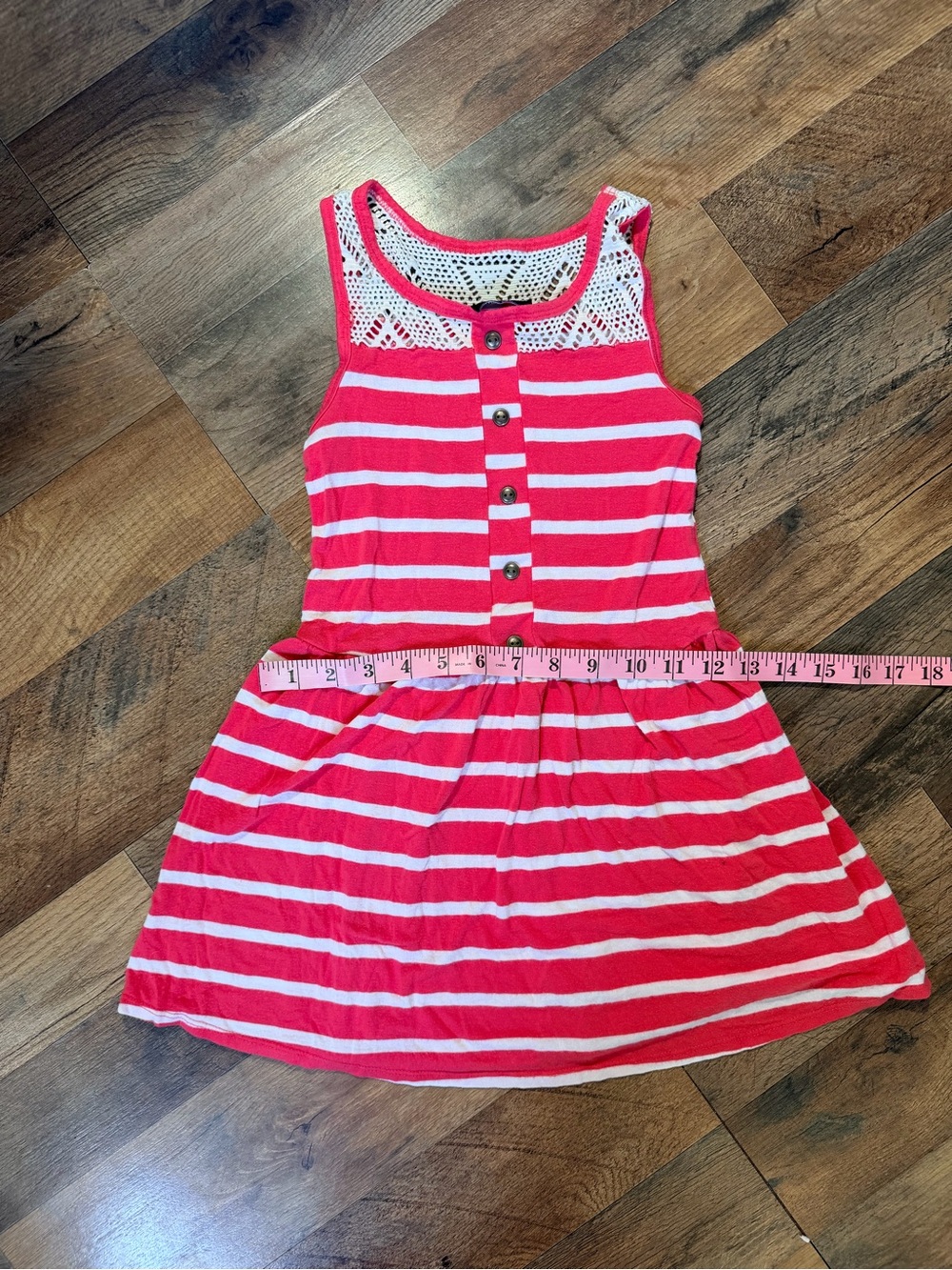 paper doll Coral & White Striped Girls Dress with Lace Yoke